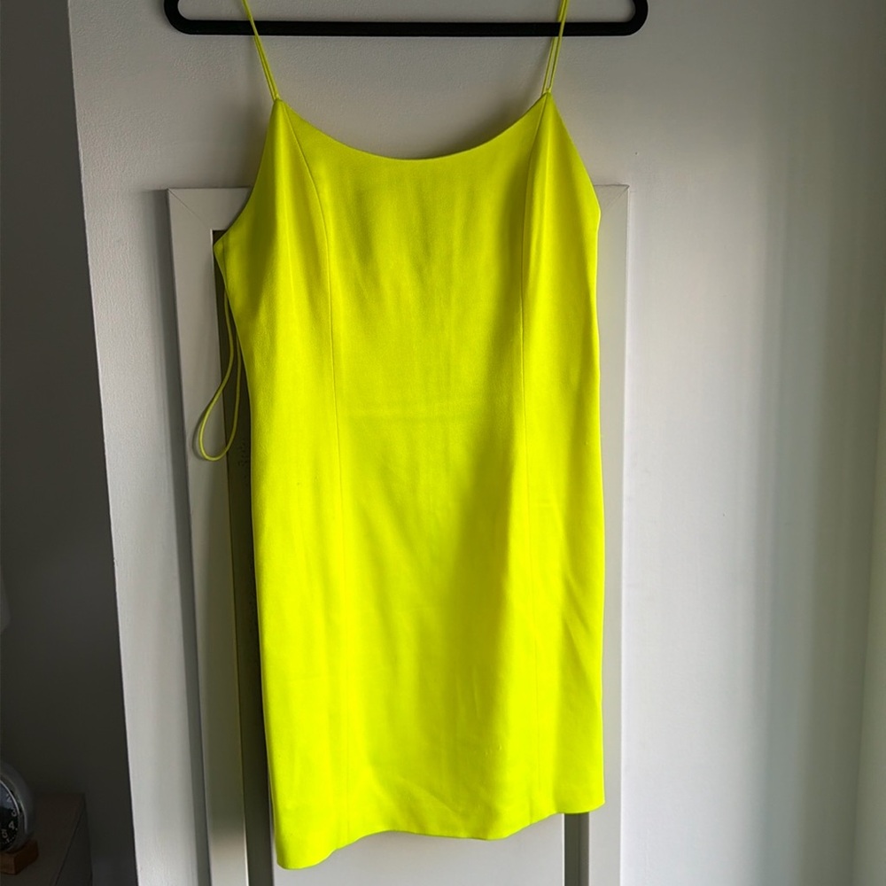 Alice & Olivia Nelle Mini Dress Neon Yellow Satin Slip Sleeveless Size 8
